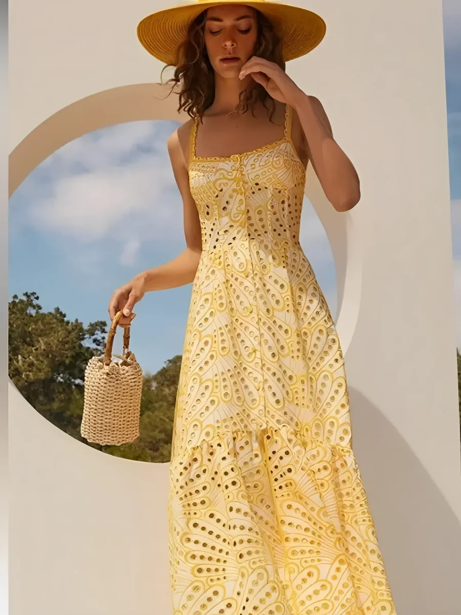 Vestido Midi de Laise com Babados Delicados e Elástico nas Costas – Marina - Image 8