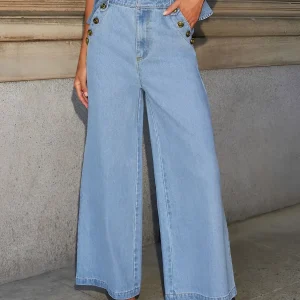 Calça Jeans Pantalona Feminina de Cintura Média – Luiza [FRETE FULL]