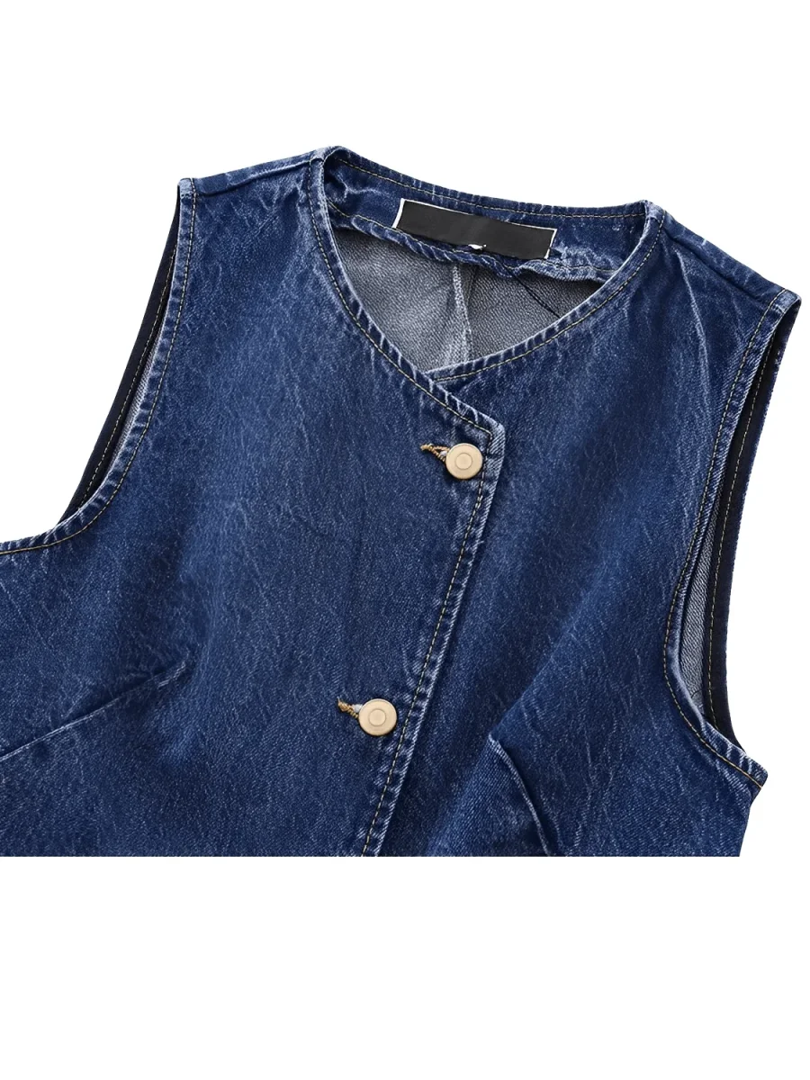 Colete Jeans Ajustado com Fechamento Assimétrico em Botões – Rose - Image 9