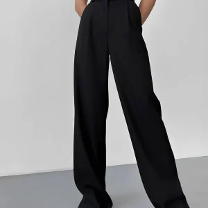Calça Wide Leg em Alfaiataria Clássica com Cintura Alta e Bolsos – Kate