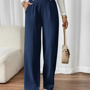 Calça de Alfaiataria Reta com Cintura Elástica Botões e Bolsos - Lizete [FRETE FULL]